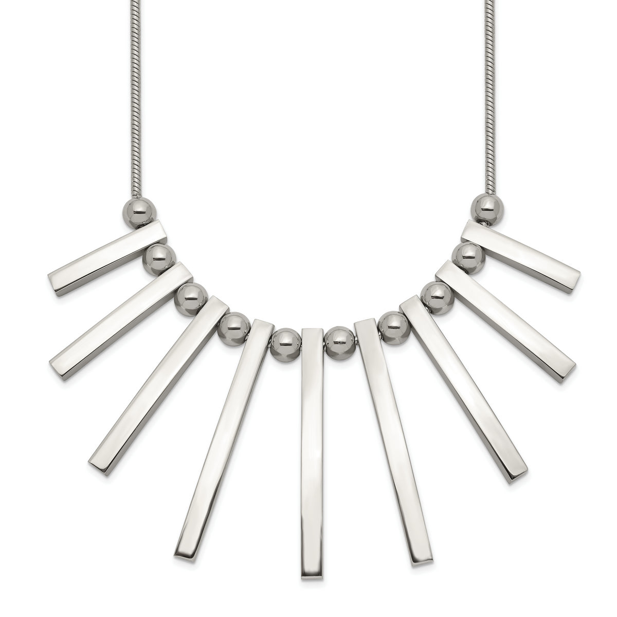Chisel Stainless Steel Polished Bars and Beads on a 15.75 inch Snake Chain with a 1 inch Extension Necklace