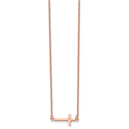 Chisel Stainless Steel Polished Rose IP-plated with CZ Sideways Cross on a 21.25 inch with 4.25in extension Cable Chain Necklace