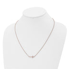 Chisel Stainless Steel Polished Rose IP-plated with CZ Sideways Cross on a 21.25 inch with 4.25in extension Cable Chain Necklace