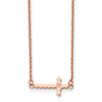 Chisel Stainless Steel Polished Rose IP-plated with CZ Sideways Cross on a 21.25 inch with 4.25in extension Cable Chain Necklace