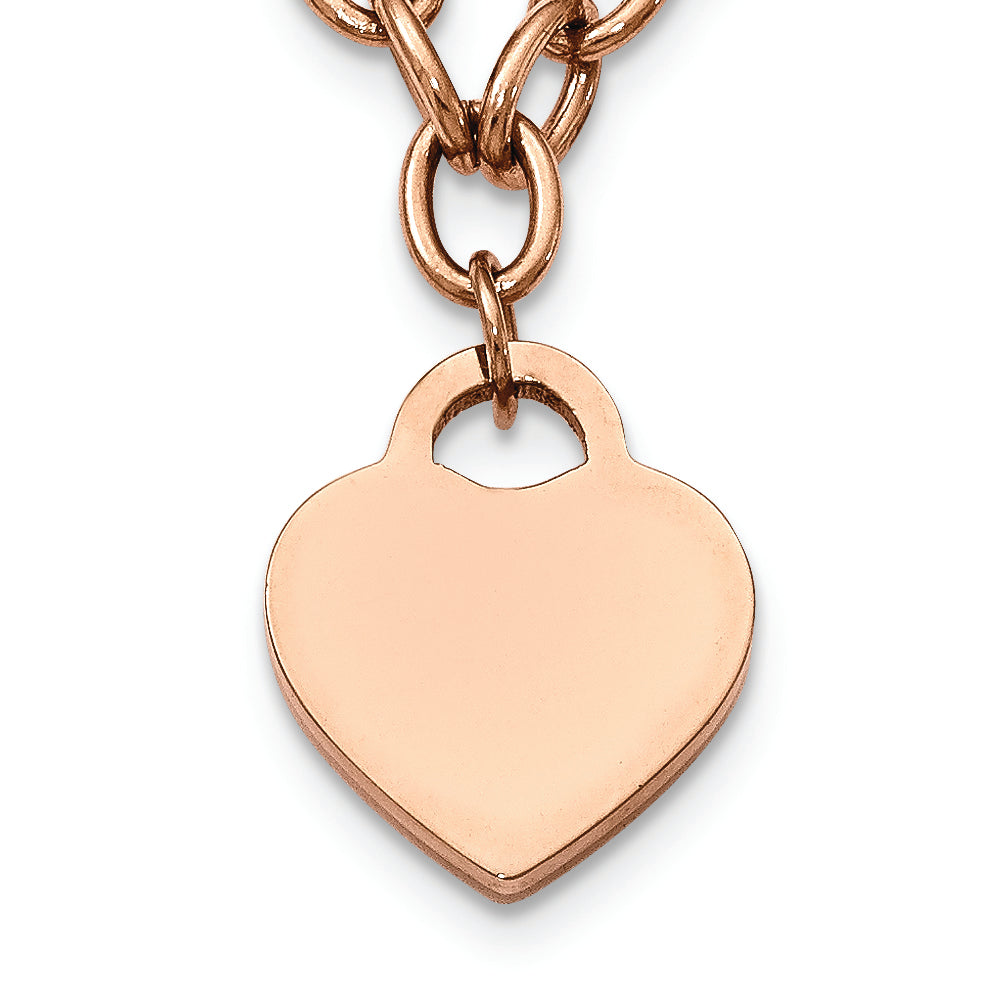 Chisel Stainless Steel Polished Rose IP-plated Heart Pendant on a 16 inch Open Link Chain with .5 inch Extension Necklace