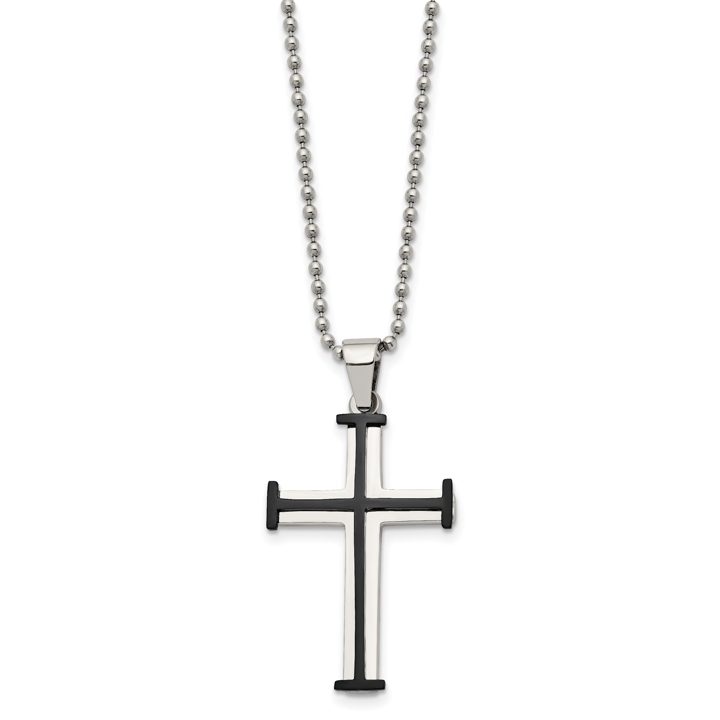 Chisel Stainless Steel Polished Black IP-plated Cross Pendant on a 22 inch Ball Chain Necklace