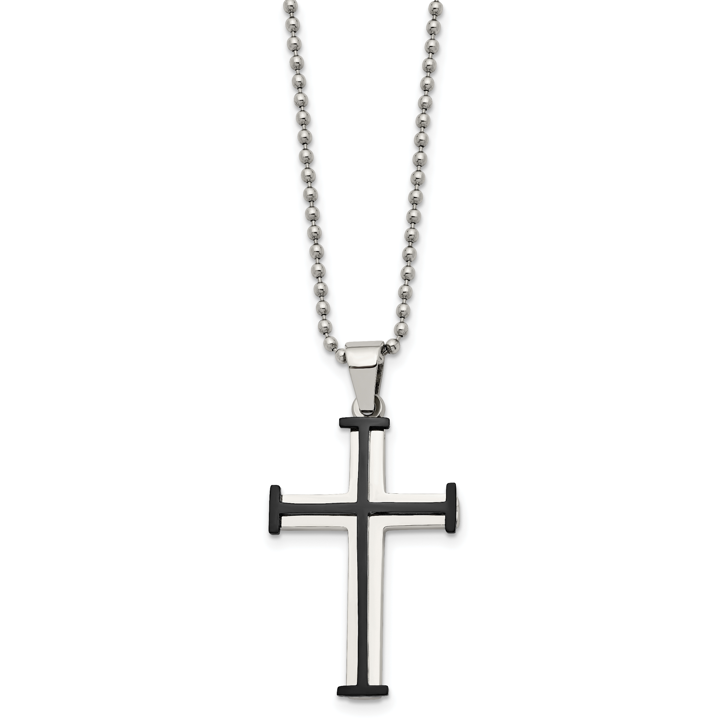 Chisel Stainless Steel Polished Black IP-plated Cross Pendant on a 22 inch Ball Chain Necklace