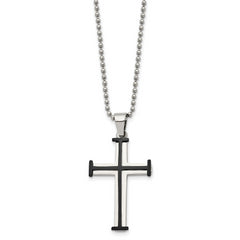 Chisel Stainless Steel Polished Black IP-plated Cross Pendant on a 22 inch Ball Chain Necklace