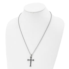 Chisel Stainless Steel Polished Black IP-plated Cross Pendant on a 22 inch Ball Chain Necklace