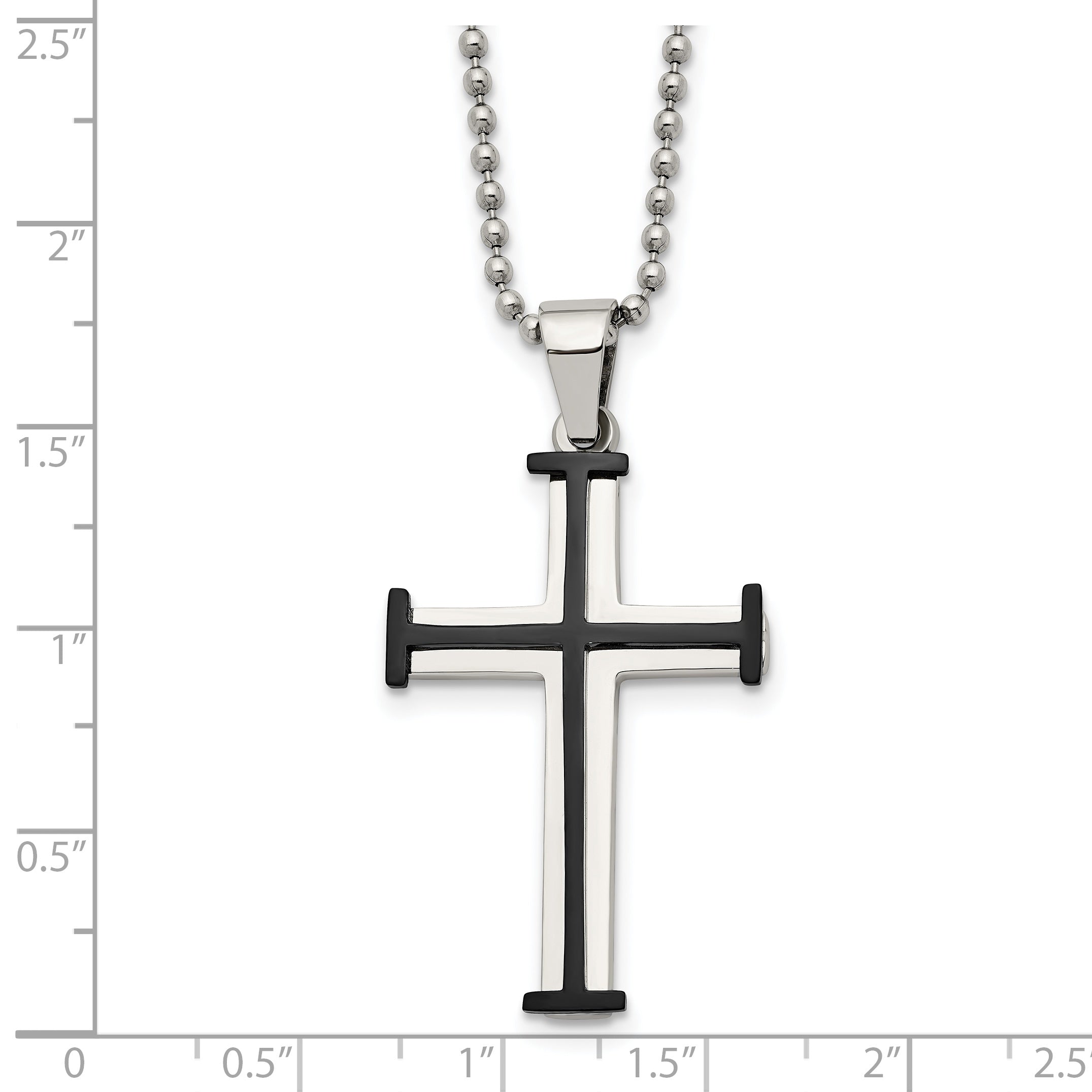 Chisel Stainless Steel Polished Black IP-plated Cross Pendant on a 22 inch Ball Chain Necklace