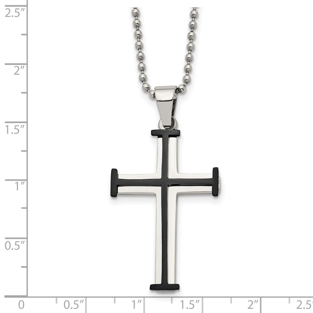 Chisel Stainless Steel Polished Black IP-plated Cross Pendant on a 22 inch Ball Chain Necklace