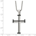 Chisel Stainless Steel Polished Black IP-plated Cross Pendant on a 22 inch Ball Chain Necklace