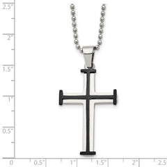 Chisel Stainless Steel Polished Black IP-plated Cross Pendant on a 22 inch Ball Chain Necklace