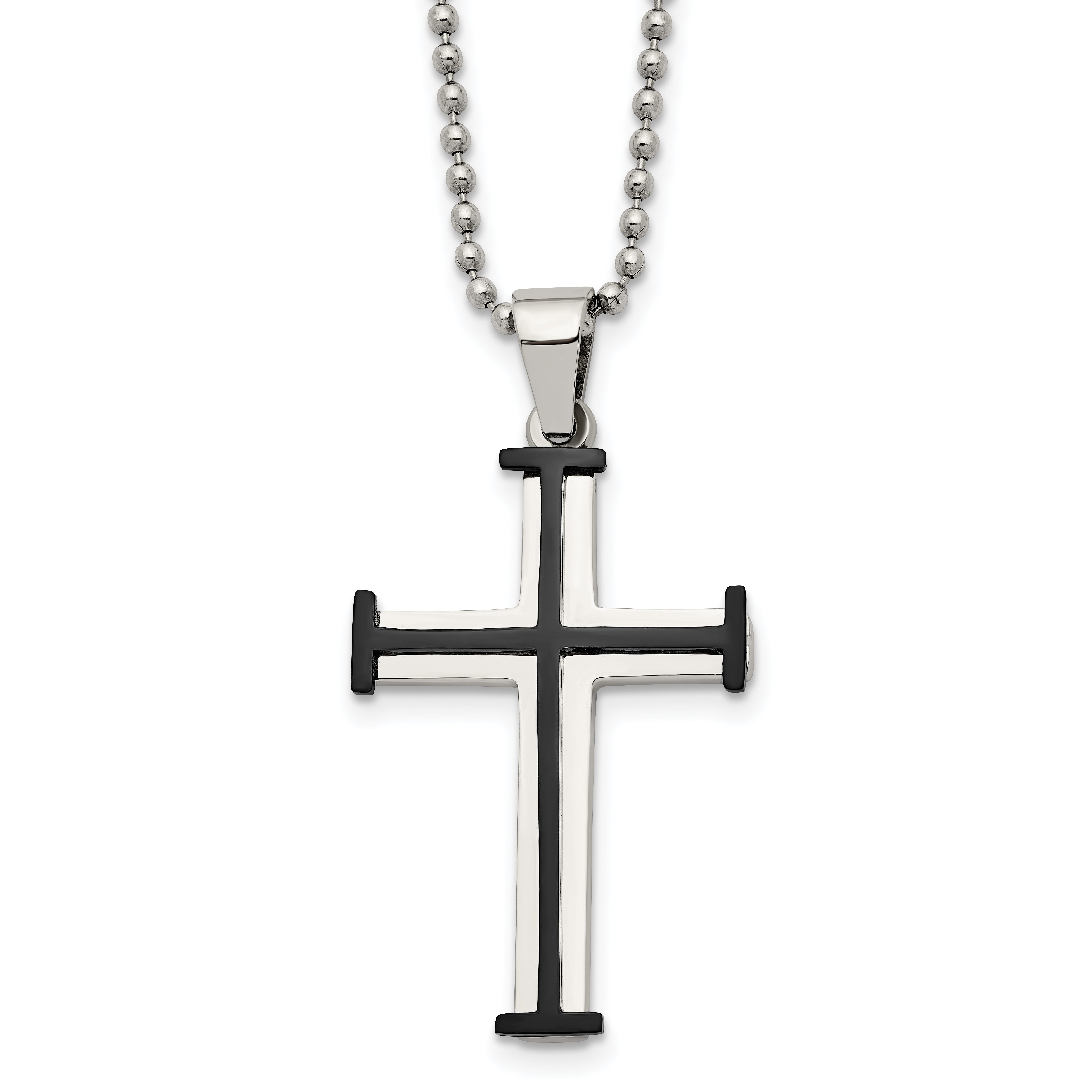 Chisel Stainless Steel Polished Black IP-plated Cross Pendant on a 22 inch Ball Chain Necklace Main image