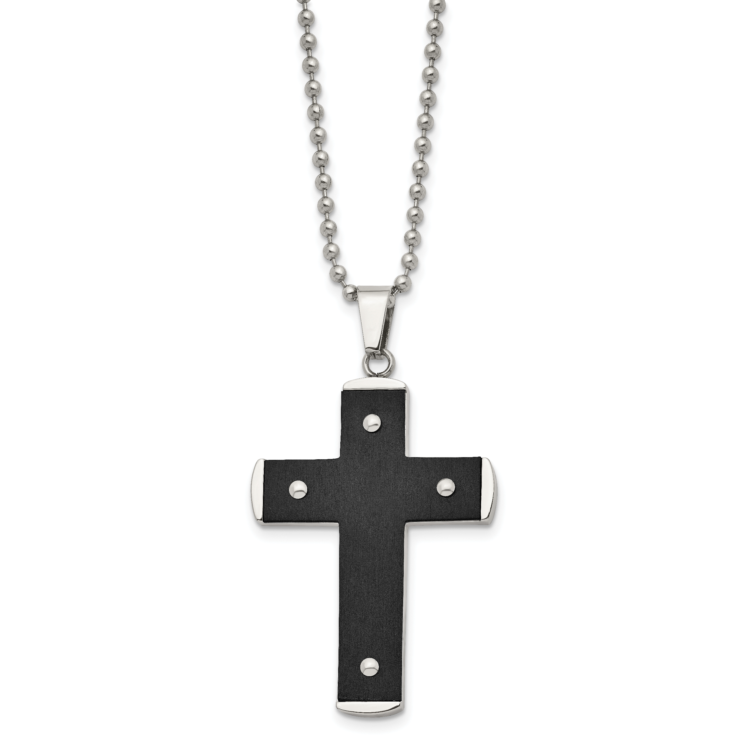 Stainless Steel Brushed and Polished Black IP-plated Cross 22in Necklace Secondary image