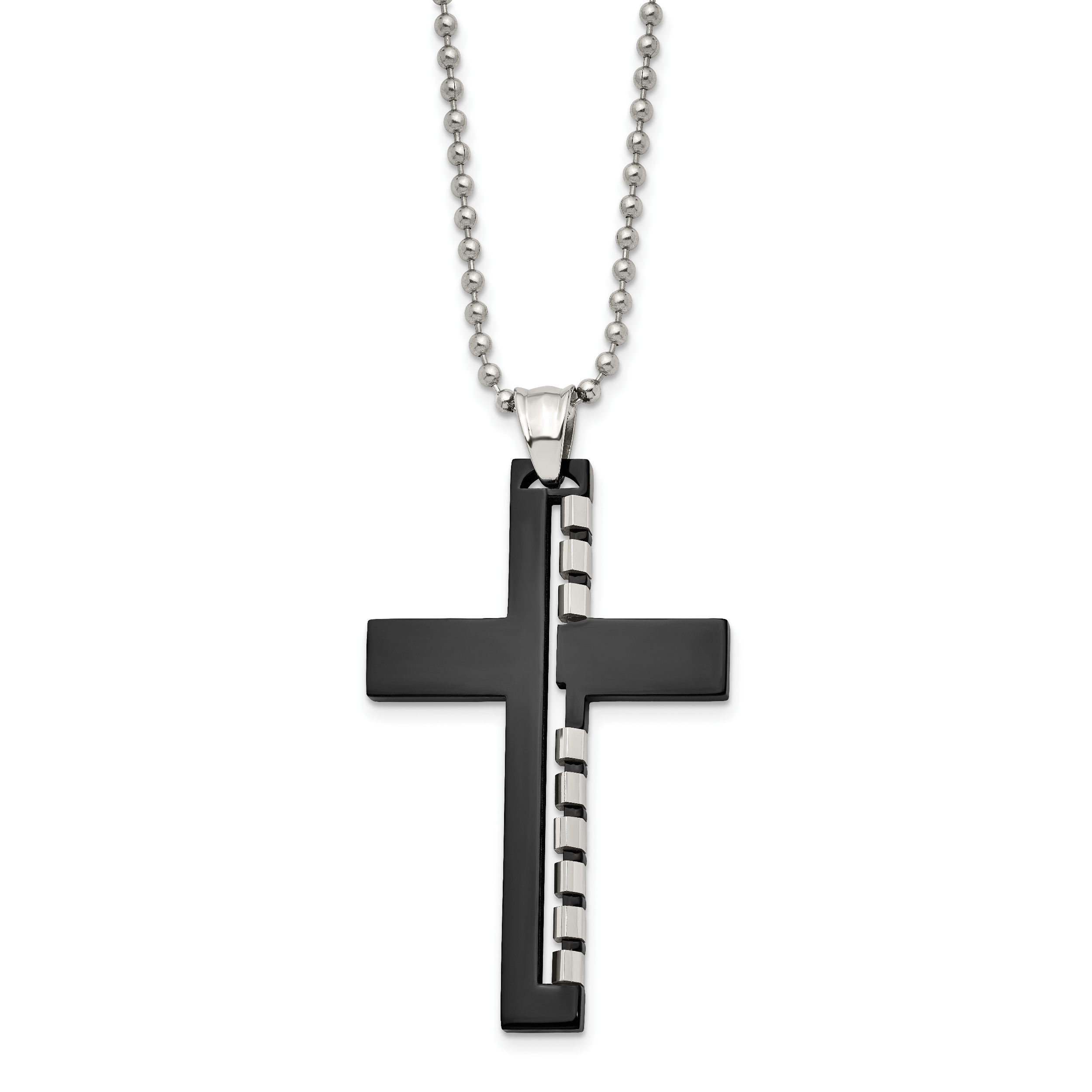 Chisel Stainless Steel Polished Black IP-plated Cut out Cross Pendant on a 22 inch Ball Chain Necklace Secondary image