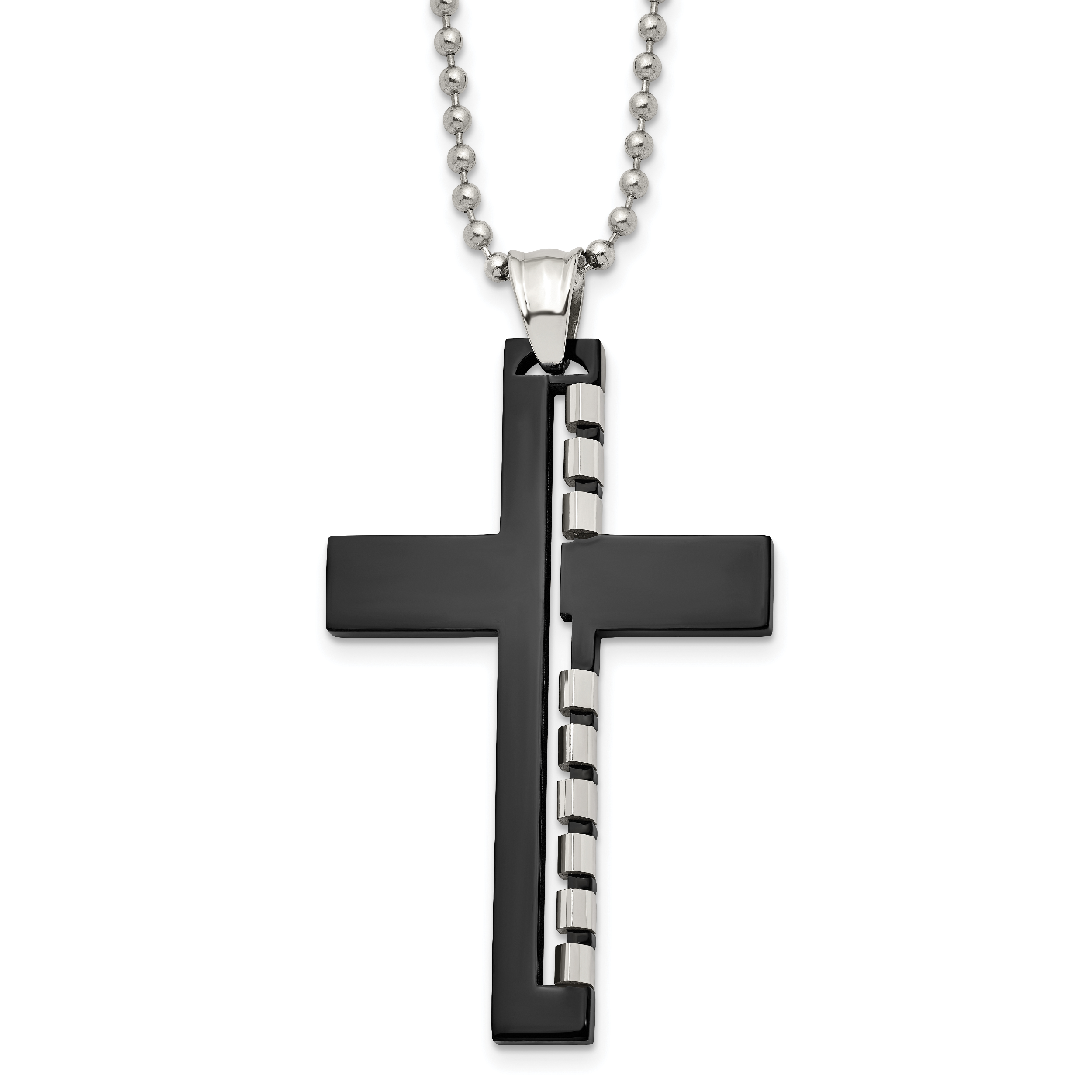 Chisel Stainless Steel Polished Black IP-plated Cut out Cross Pendant on a 22 inch Ball Chain Necklace Main image