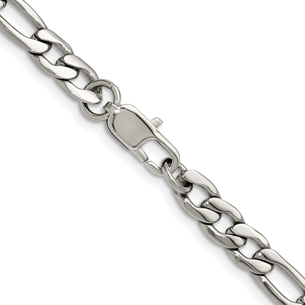 Polished Stainless Steel Figaro Chain Necklace 6mm