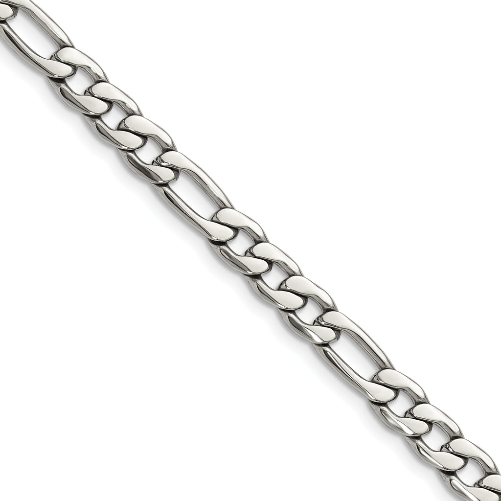 Polished Stainless Steel Figaro Chain Necklace 6mm