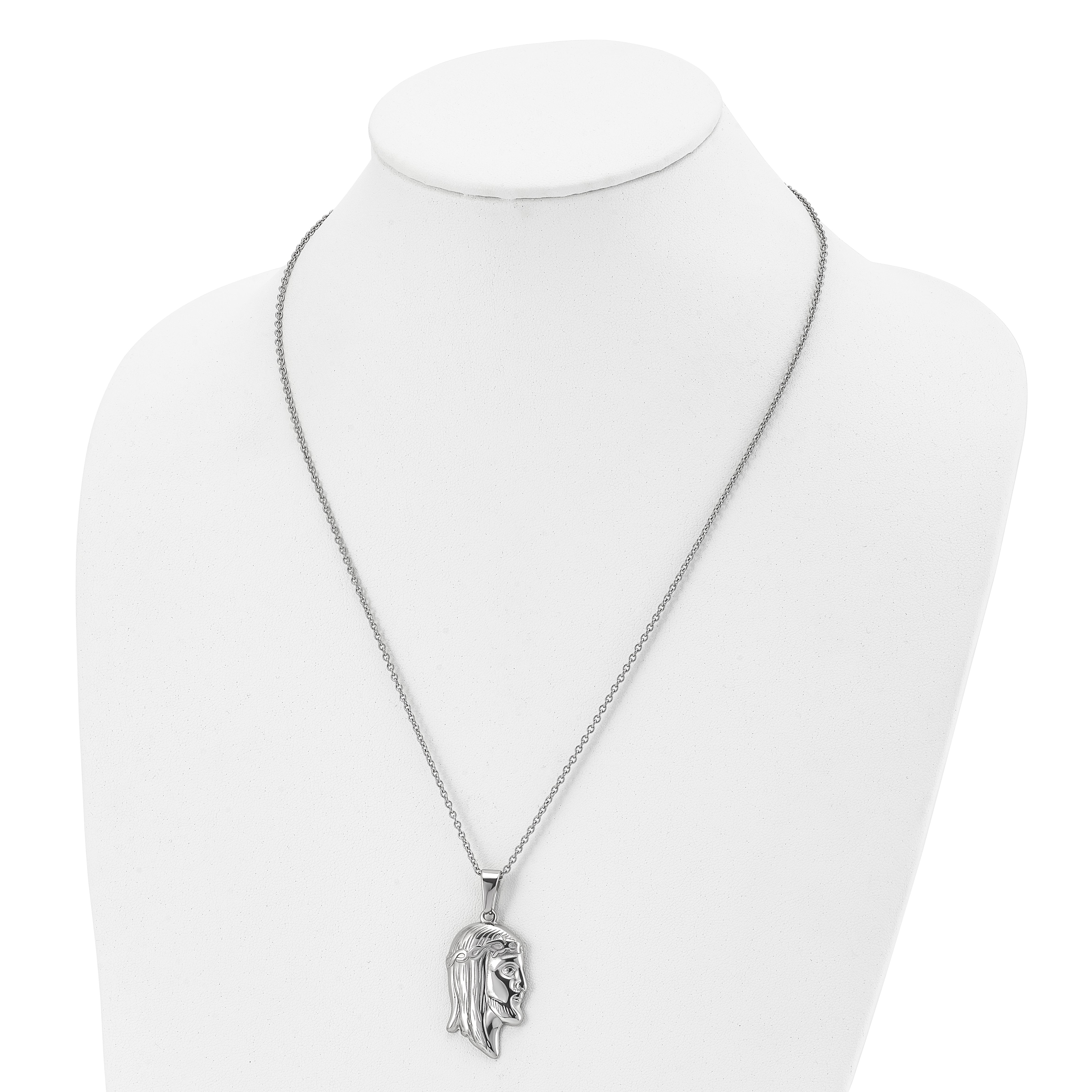 Chisel Stainless Steel Polished Jesus Silhouette Pendant on a 22 inch Cable Chain Necklace