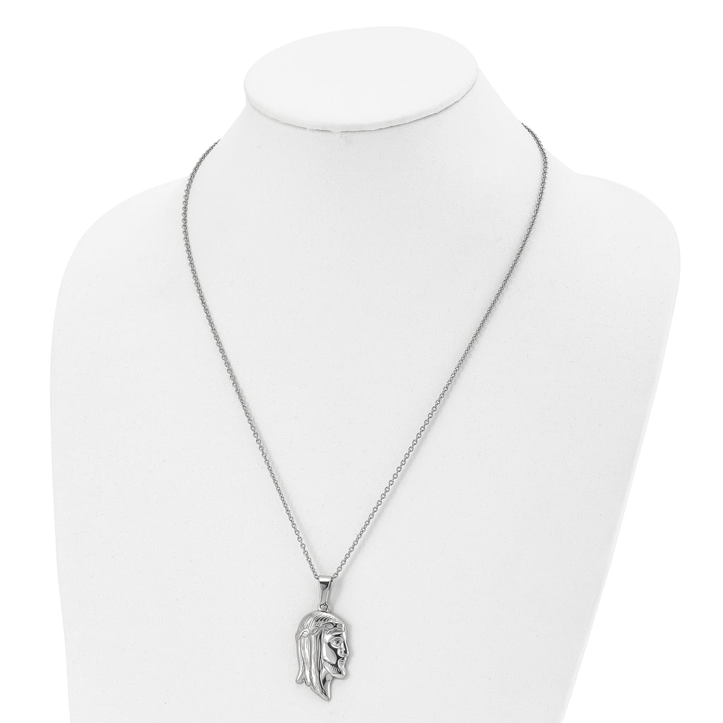 Chisel Stainless Steel Polished Jesus Silhouette Pendant on a 22 inch Cable Chain Necklace