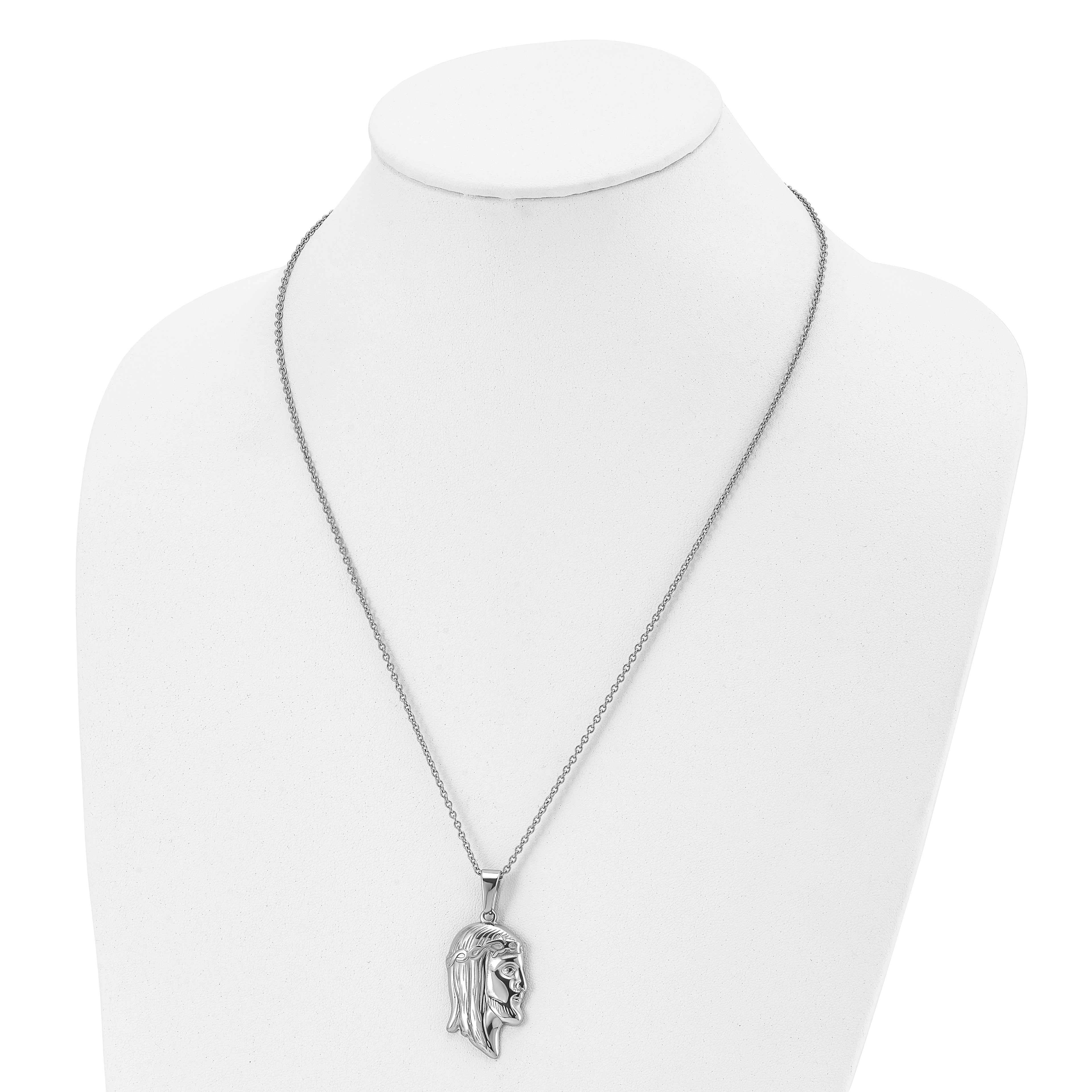 Chisel Stainless Steel Polished Jesus Silhouette Pendant on a 22 inch Cable Chain Necklace
