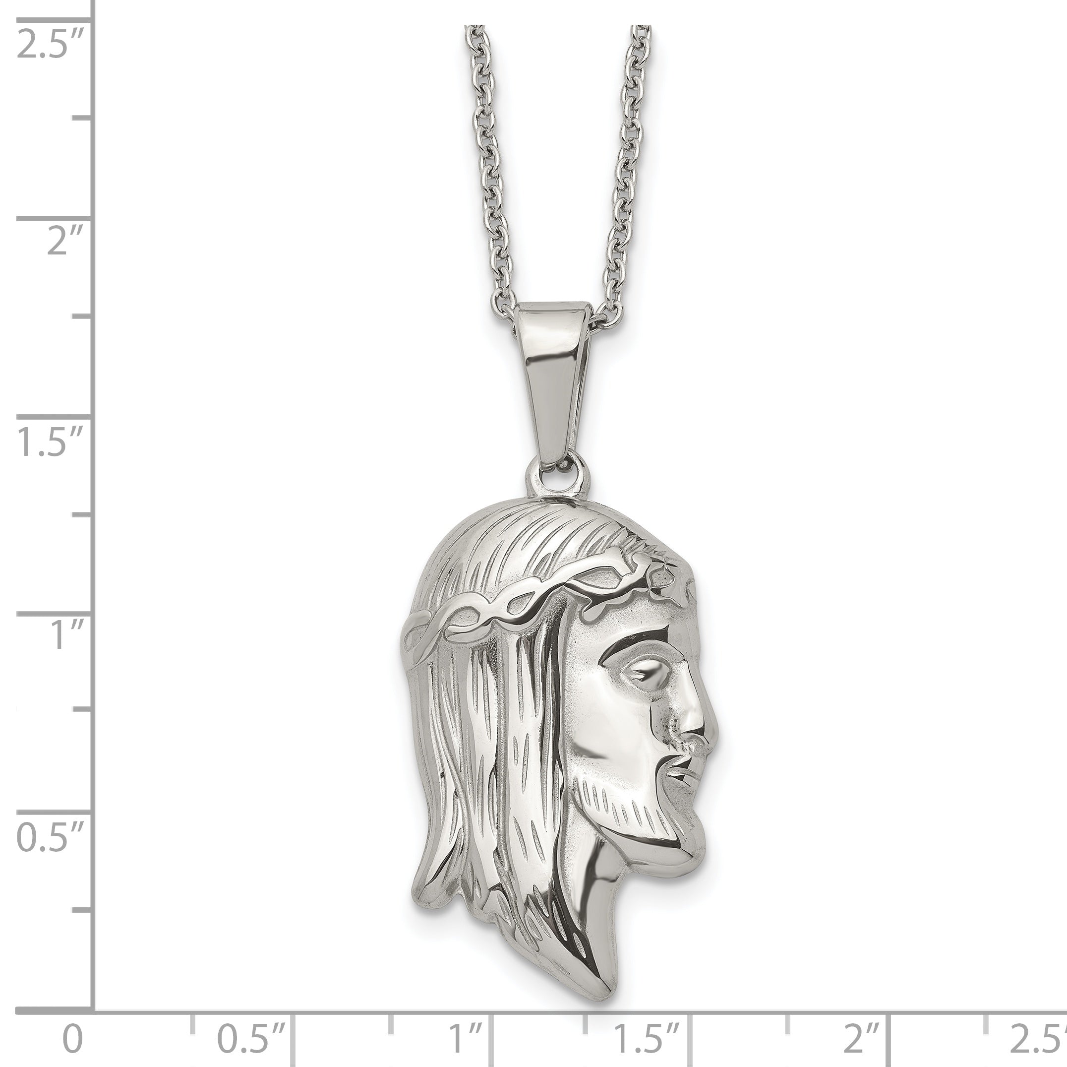 Chisel Stainless Steel Polished Jesus Silhouette Pendant on a 22 inch Cable Chain Necklace
