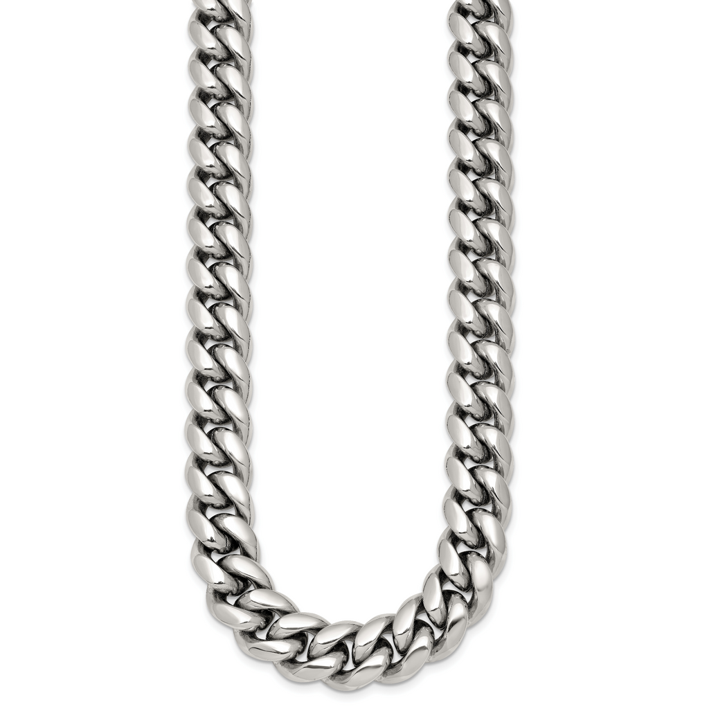 Polished Stainless Steel Curb Chain Necklace 12mm