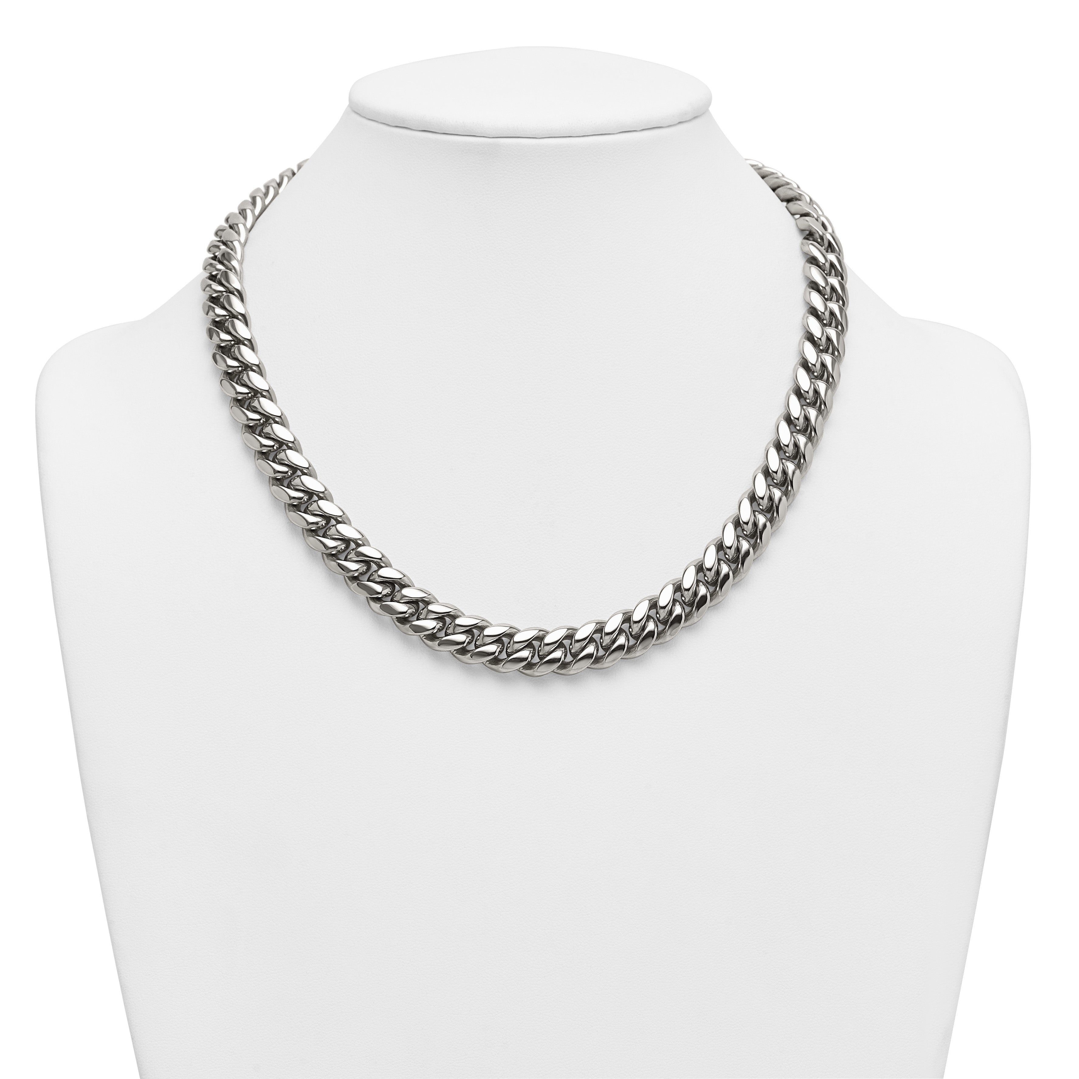 Polished Stainless Steel Curb Chain Necklace 12mm