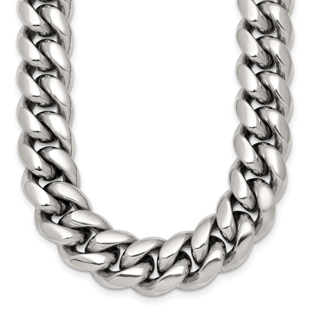 Polished Stainless Steel Curb Chain Necklace 12mm