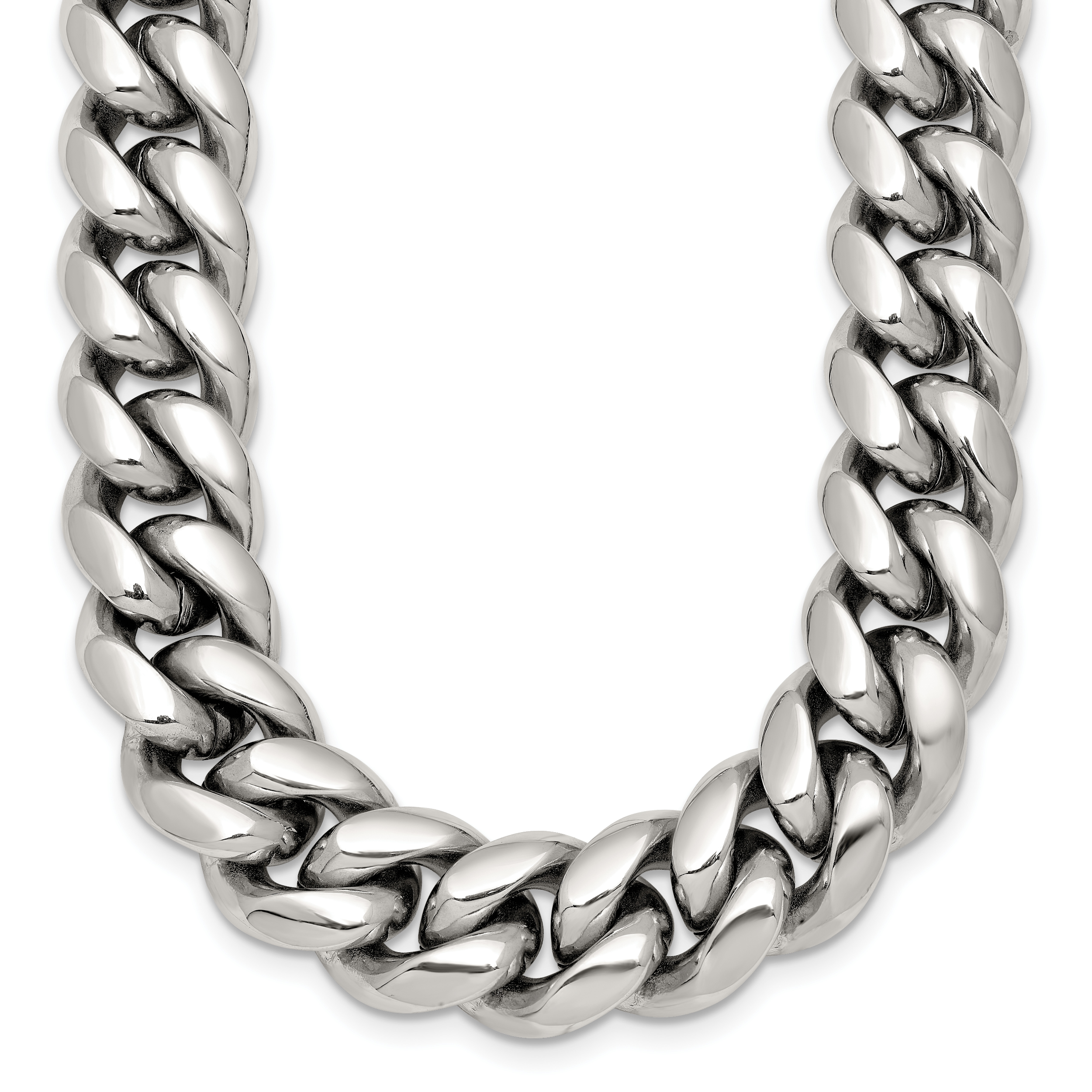 Polished Stainless Steel Curb Chain Necklace 12mm