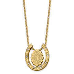 Chisel Stainless Steel Polished Yellow IP-plated with Crystal Our Lady of Guadalupe Horseshoe on a 18 inch Cable Chain Necklace
