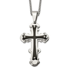 Chisel Stainless Steel Polished Black IP-plated Cross Pendant on a 24 inch Curb Chain Necklace
