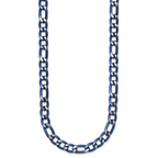 Brushed and Polished Blue Stainless Steel Figaro Chain Necklace 7.5mm