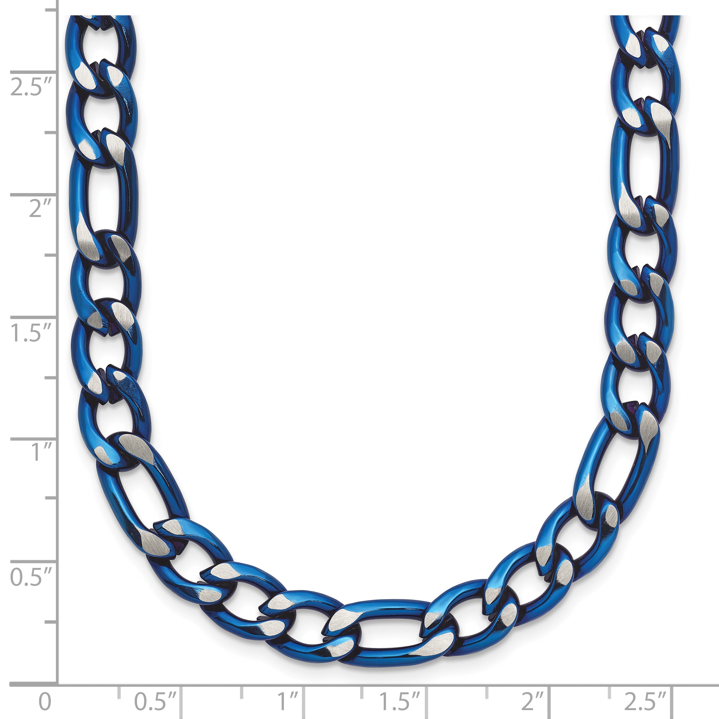 Brushed and Polished Blue Stainless Steel Figaro Chain Necklace 7.5mm