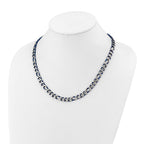 Brushed and Polished Blue Stainless Steel Figaro Chain Necklace 7.5mm