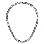 Brushed and Polished Blue Stainless Steel Figaro Chain Necklace 7.5mm