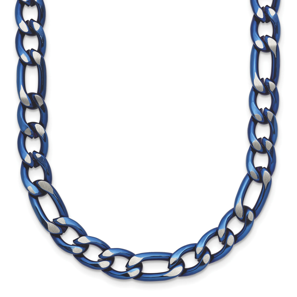 Chisel Brushed and Polished Blue Stainless Steel Figaro Chain Necklace 7.5mm, 20–30 Inch - Sophia Jewelers Main image