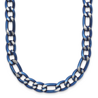 Brushed and Polished Blue Stainless Steel Figaro Chain Necklace 7.5mm