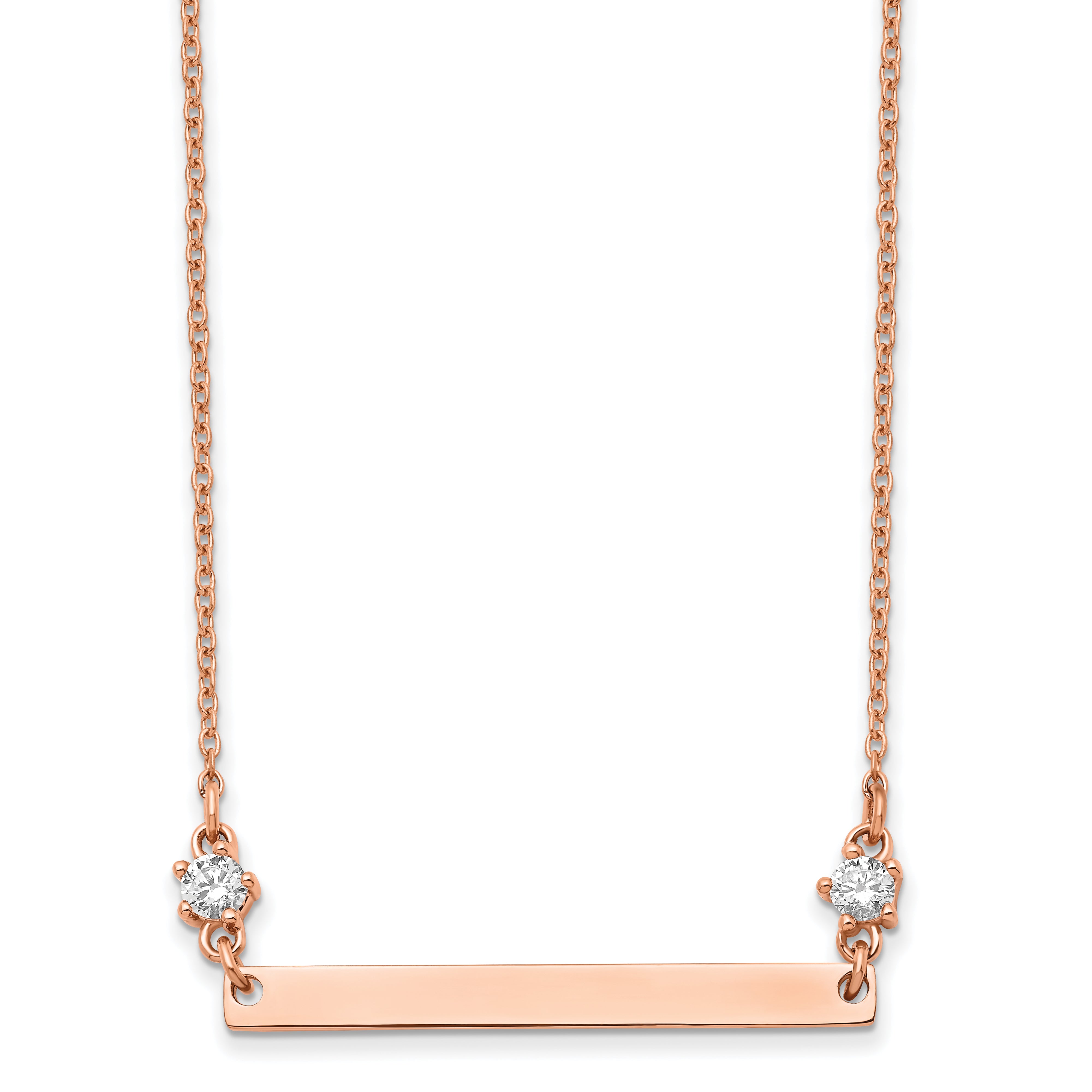 Chisel Stainless Steel Polished Rose IP-plated Bar with CZ Stars on a 16 inch Cable Chain Necklace