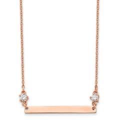 Chisel Stainless Steel Polished Rose IP-plated Bar with CZ Stars on a 16 inch Cable Chain Necklace