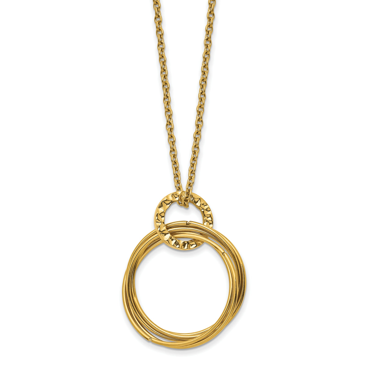 Chisel Stainless Steel Polished and Textured Yellow IP-plated Circle Pendant on an 18 inch Cable Chain Plus a 1 inch Extension Necklace