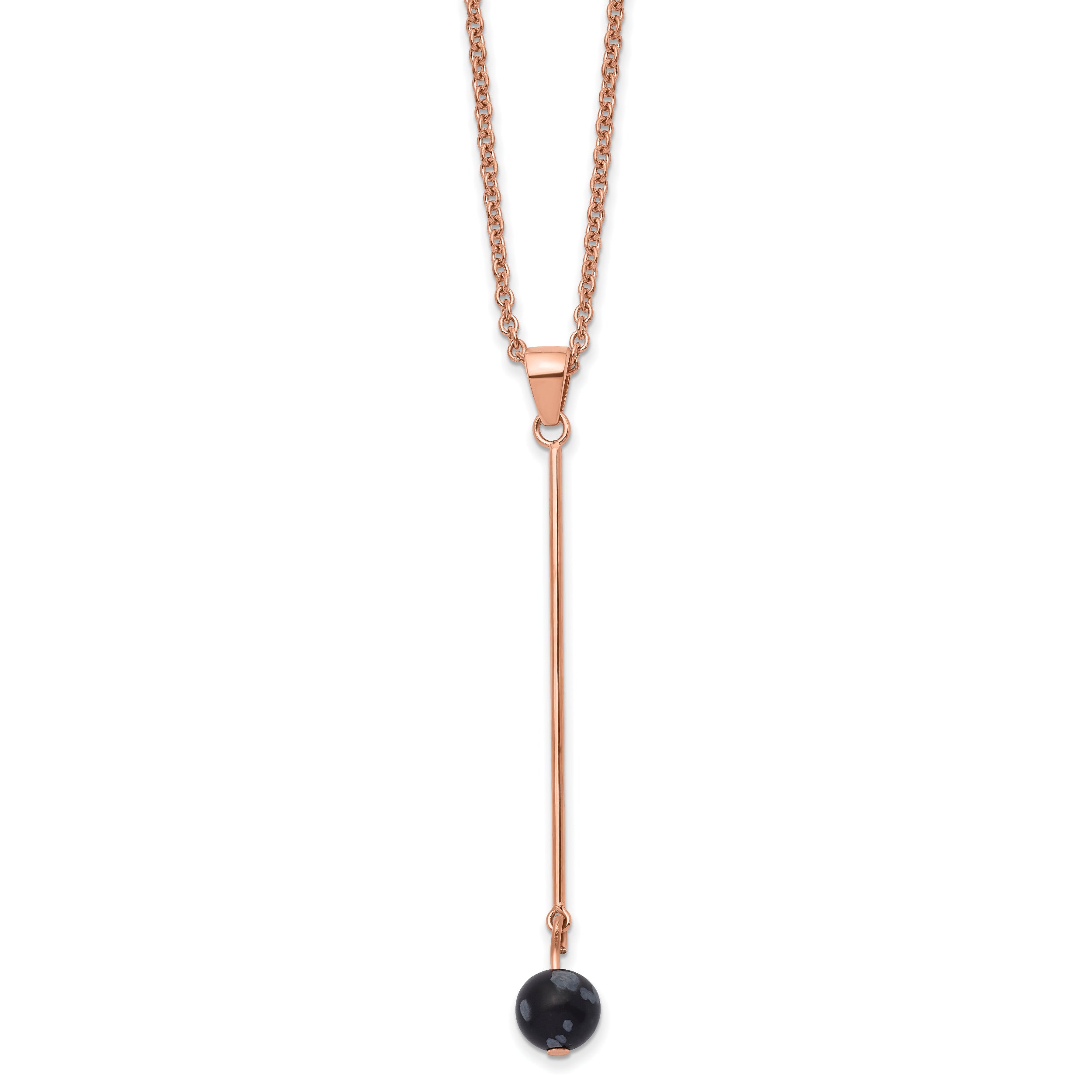 Stainless Steel Polished Rose IP w/Snowflake Stone w/2.5in ext Necklace