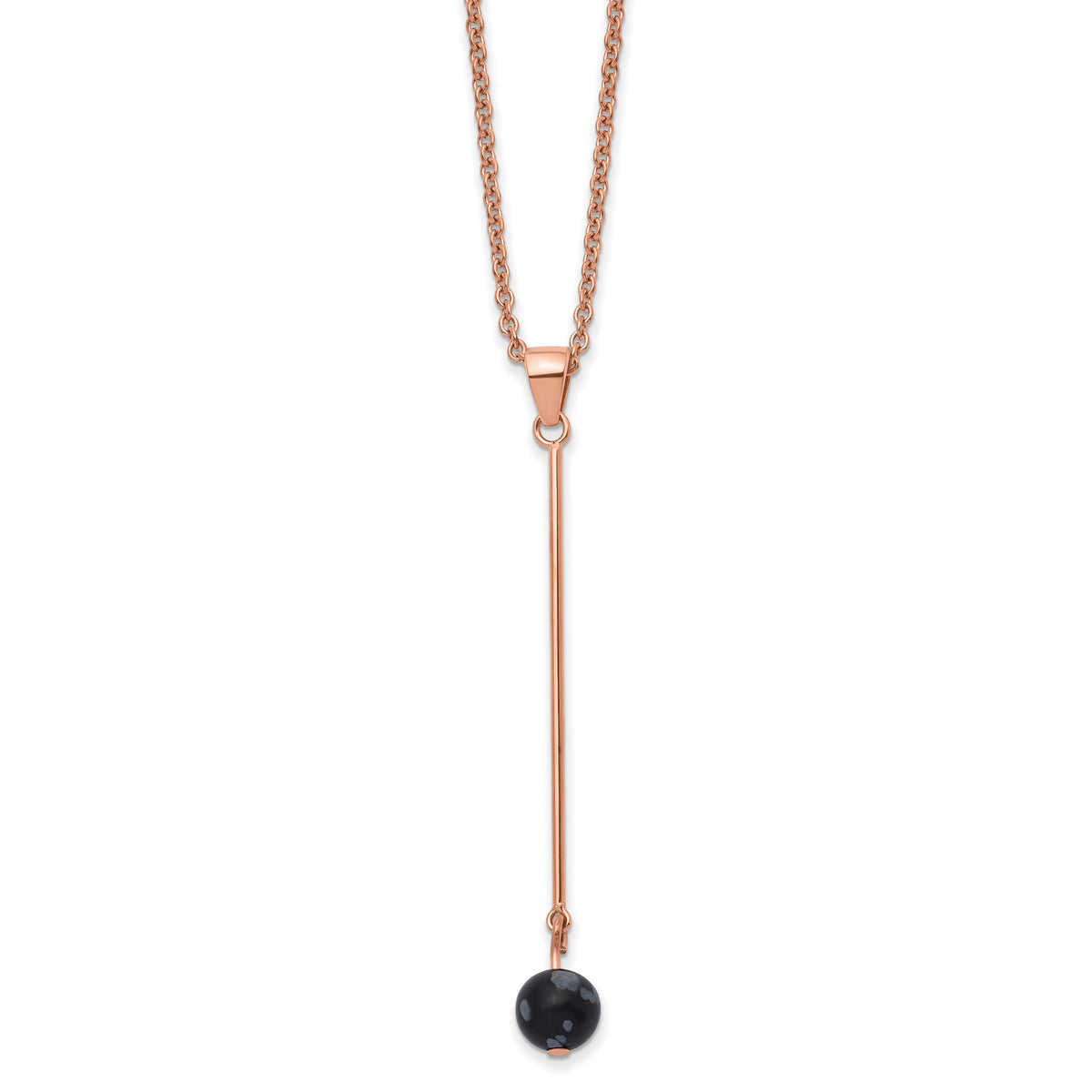 Stainless Steel Polished Rose IP w/Snowflake Stone w/2.5in ext Necklace