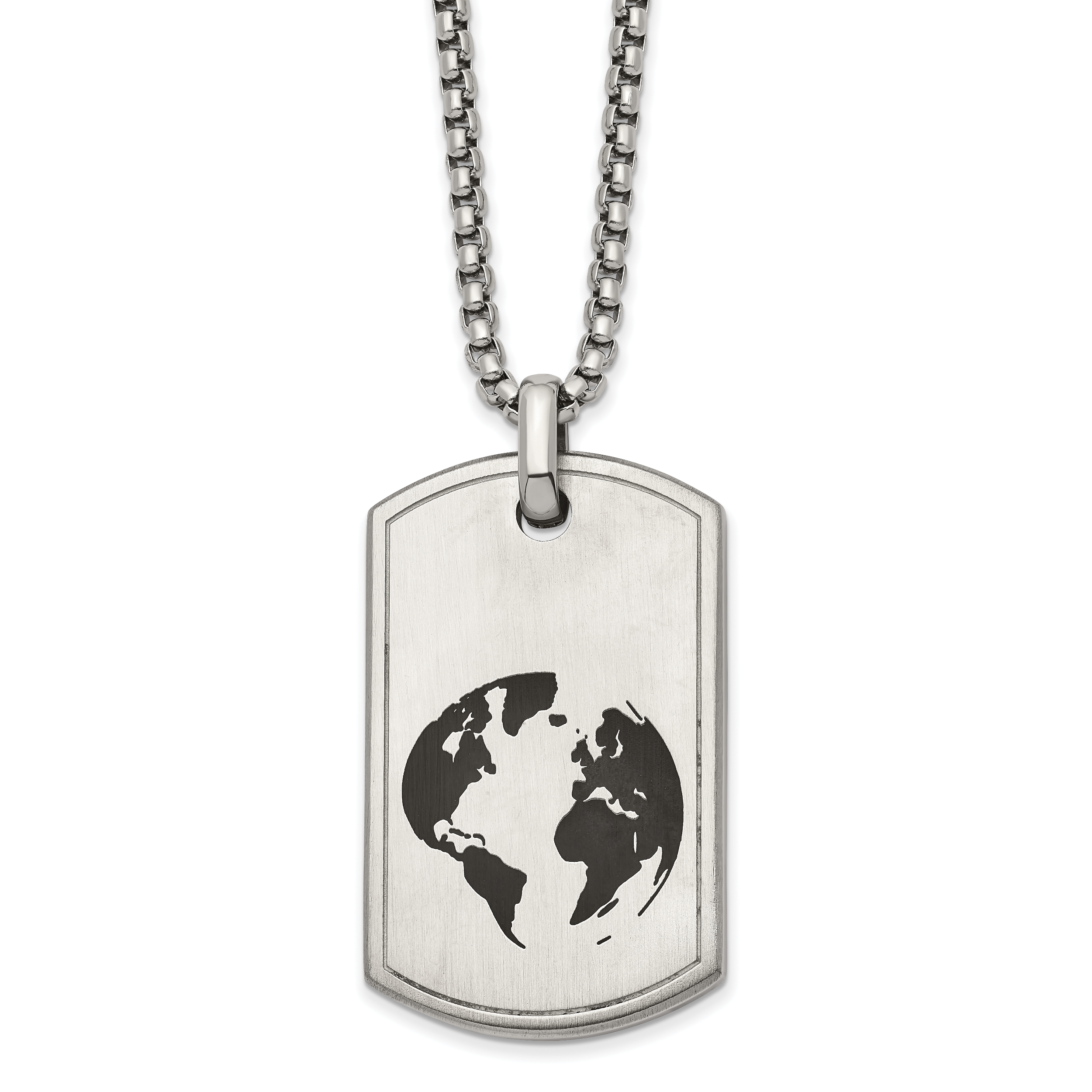 Chisel Stainless Steel Brushed Black Enamel Earth Dog Tag on a 24 inch Box Chain with 2.75in extension Necklace Main image