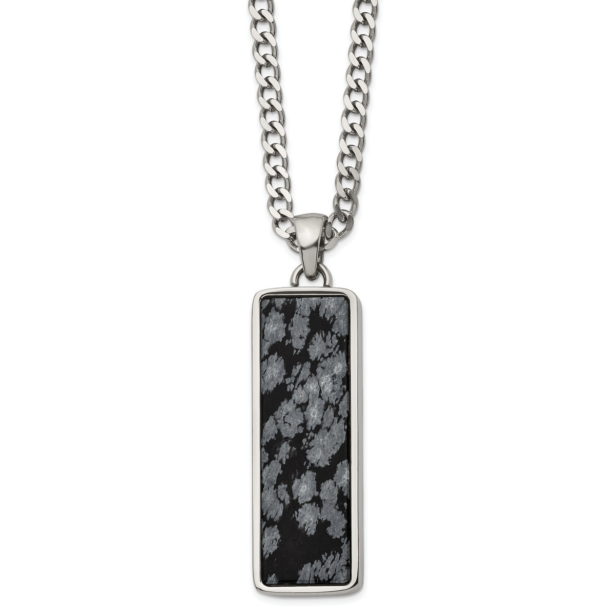 Chisel Stainless Steel Polished with Alabaster Stone Inlay Rectangle Pendant on a 22 inch Curb Chain Necklace