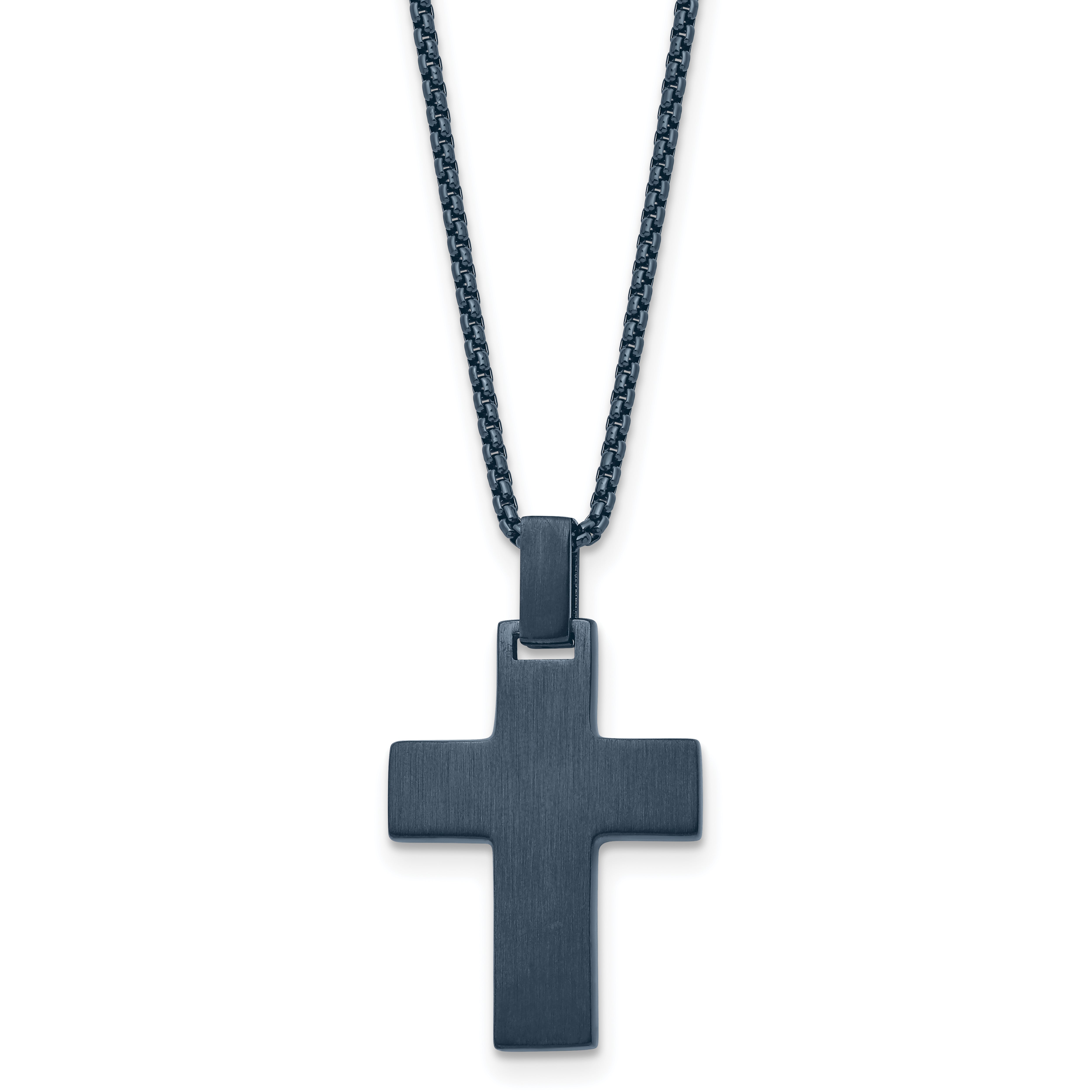Chisel Stainless Steel Brushed and Polished Dark Grey IP-plated Cross on a 22in Box Chain Necklace Main image