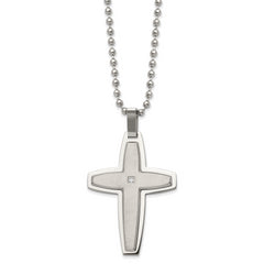 Stainless Steel Brushed and Polished with CZ Cross 22in Necklace