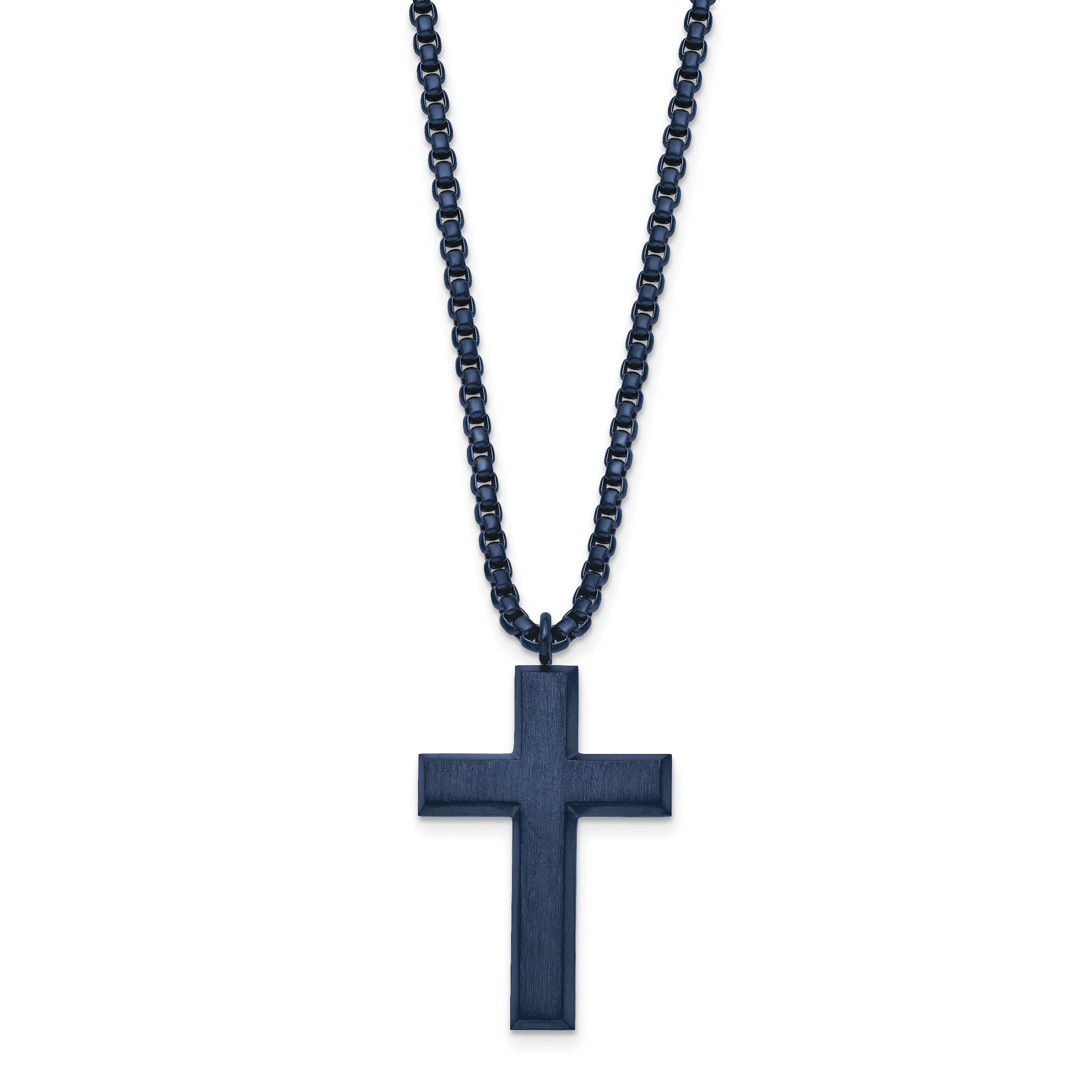 Chisel Stainless Steel Brushed and Polished Grey IP-plated Cross Pendant on a 24 inch Box Chain Necklace