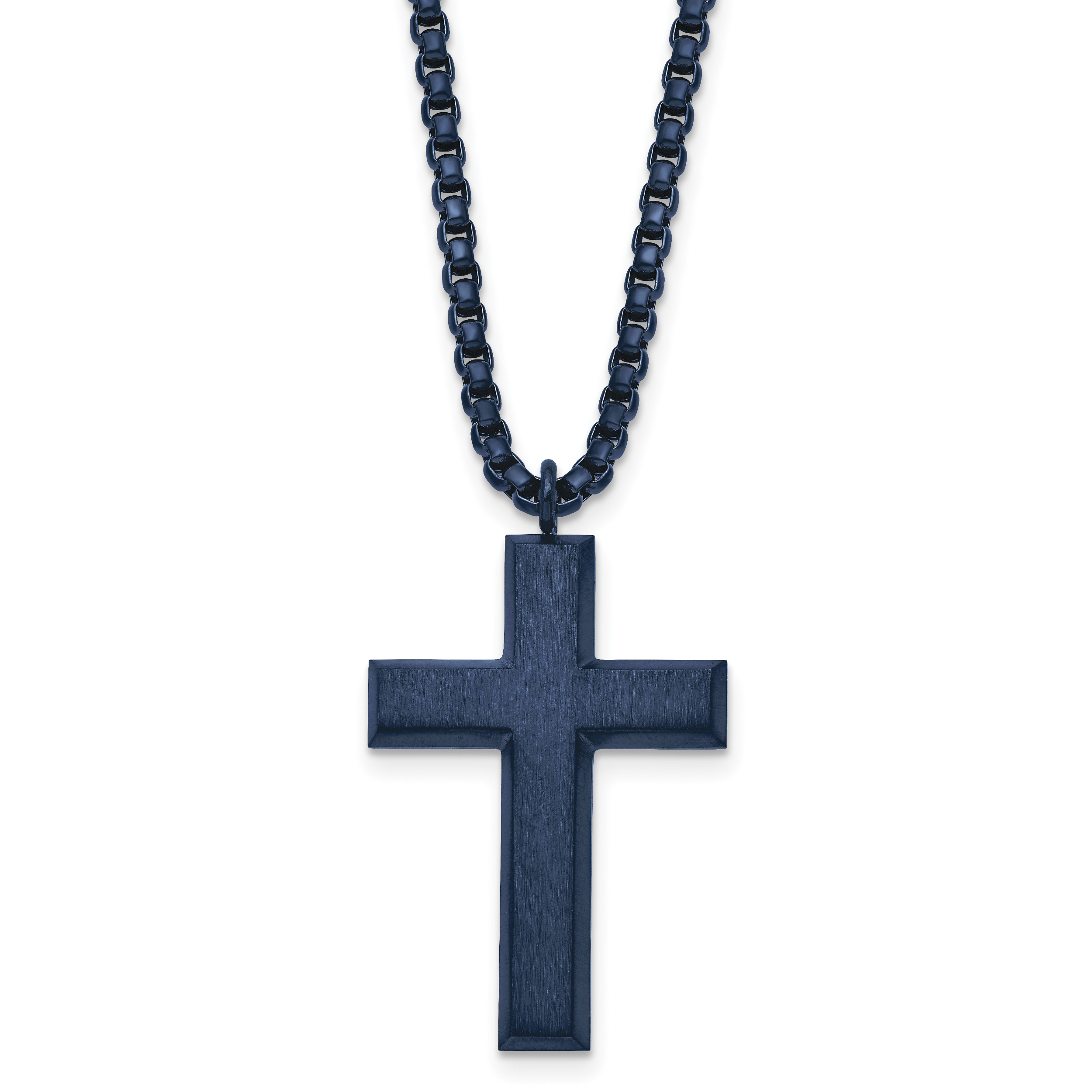 Chisel Stainless Steel Brushed and Polished Grey IP-plated Cross Pendant on a 24 inch Box Chain Necklace Main image