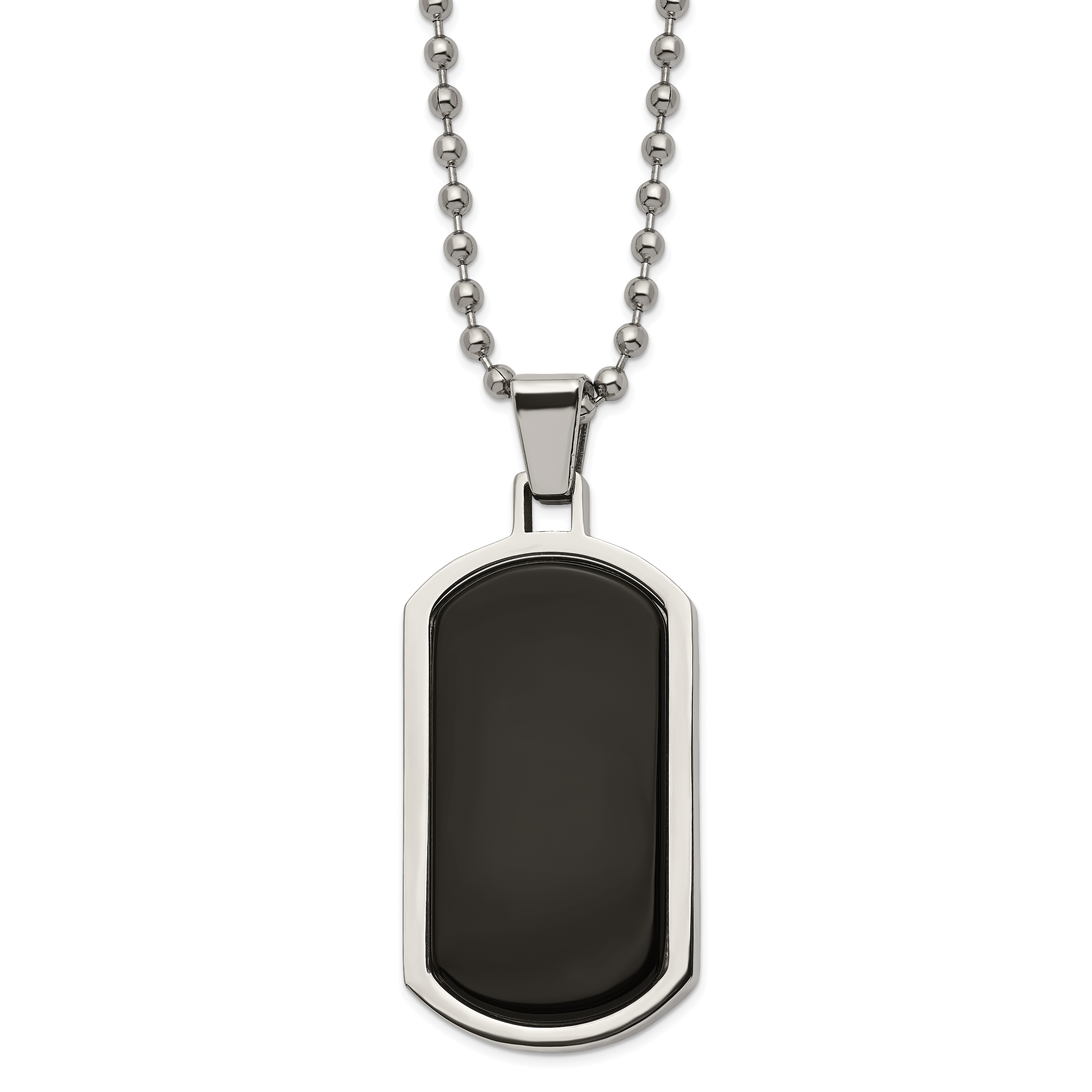 Chisel Stainless Steel Polished with Black Agate Inlay Dog Tag on a 22 inch Ball Chain Necklace Main image