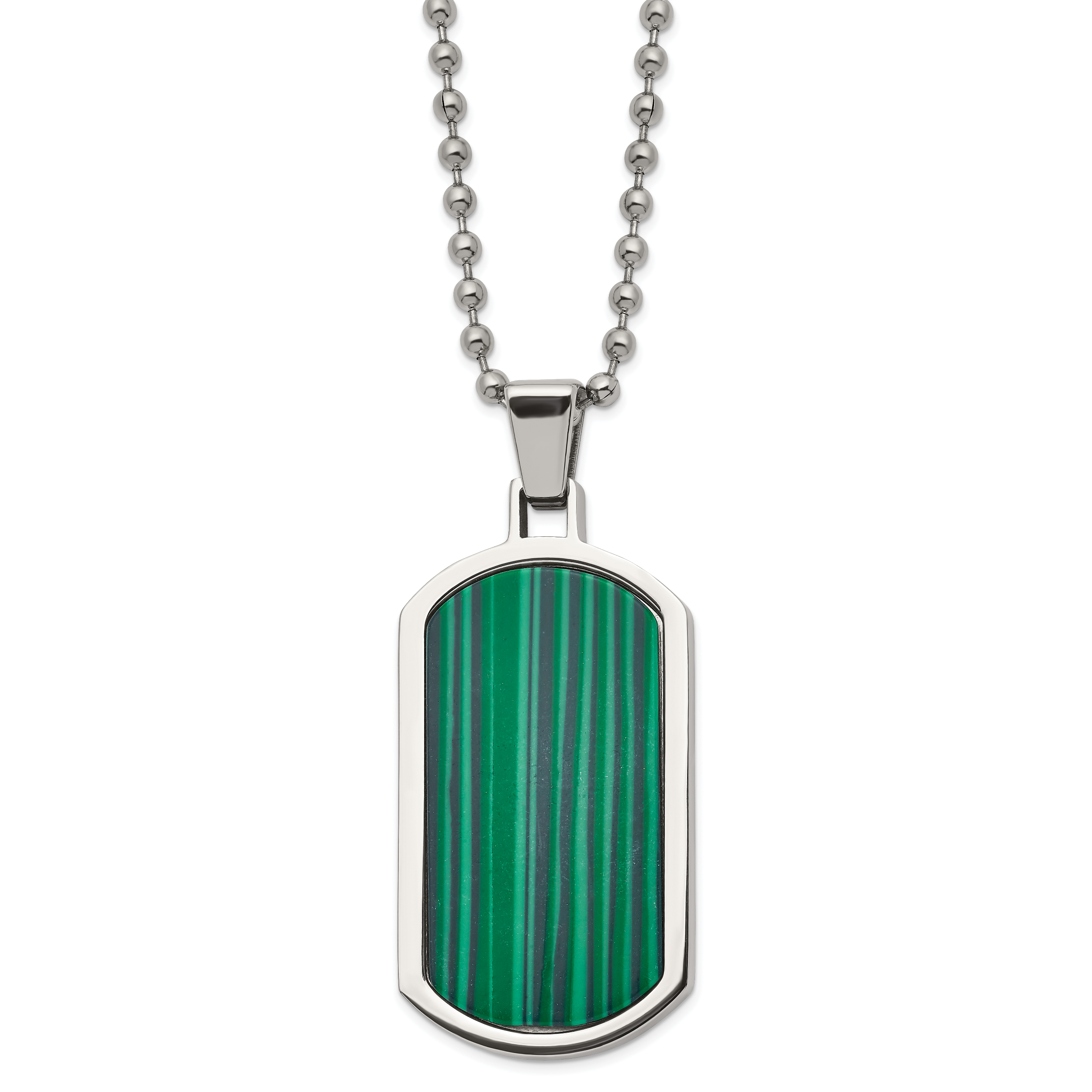 Chisel Stainless Steel Polished with Malachite Inlay Dog Tag on a 22 inch Ball Chain Necklace Main image