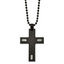 Chisel Stainless Steel Brushed Black IP-plated and Black Carbon Fiber with CZ Cross Pendanat on a 24 inch Ball Chain Necklace