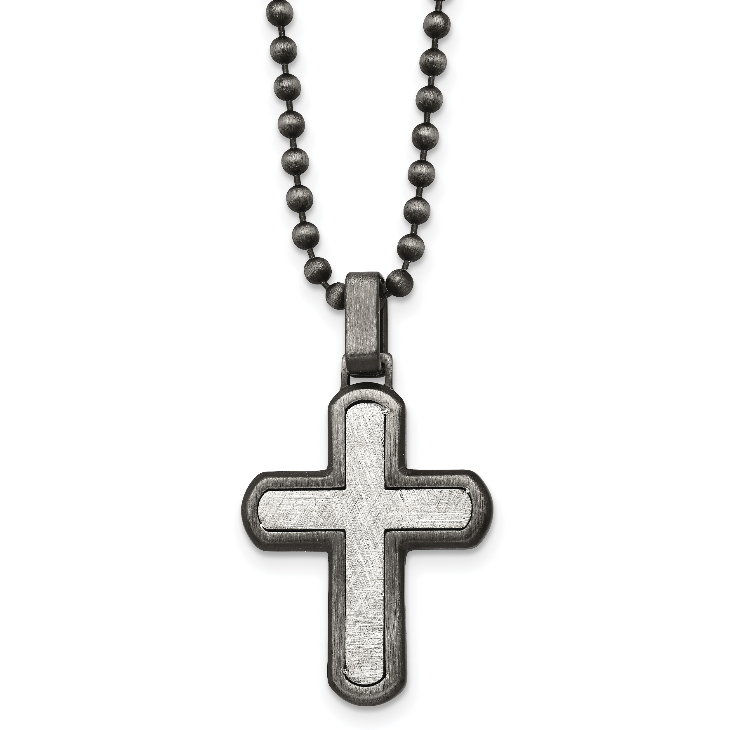 Chisel Stainless Steel Antiqued White Bronze Plated with Scratch Finish Cross Pendant on a 22 inch Ball Chain Necklace Main image